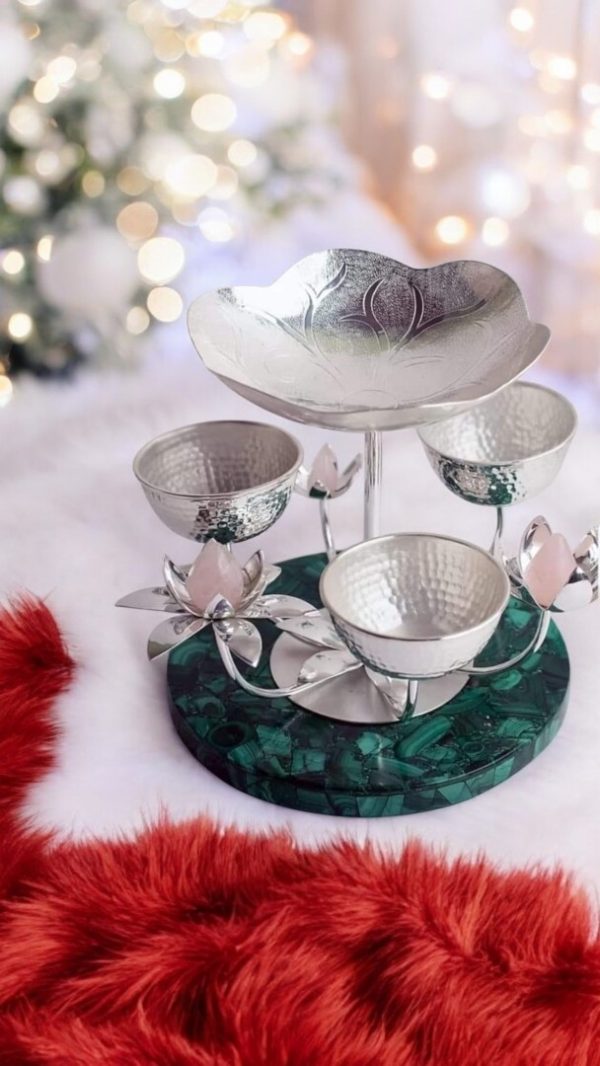 Silver-Plated Lotus & Bowl Centerpiece with Resin Base - Image 2