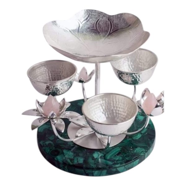 Silver-Plated Lotus & Bowl Centerpiece with Resin Base