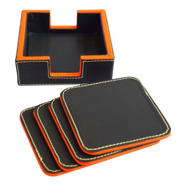 Vegan Leather Coaster Set with Holder