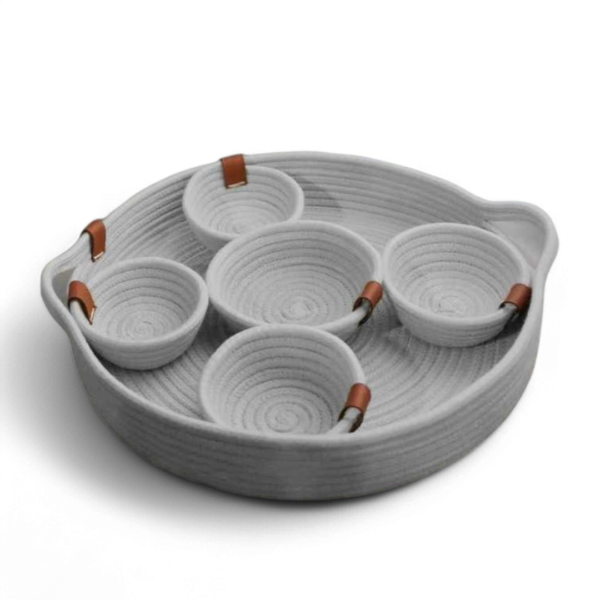 "Harmony Hearth" - Cotton Basket with Five Serving Bowls