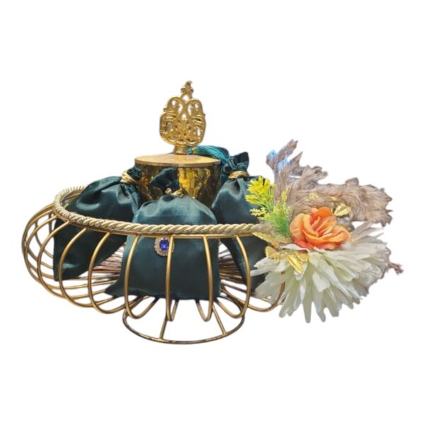 Regal Gift Hamper - Satin Potlis, Glass Jar & Decorative Metal Tray